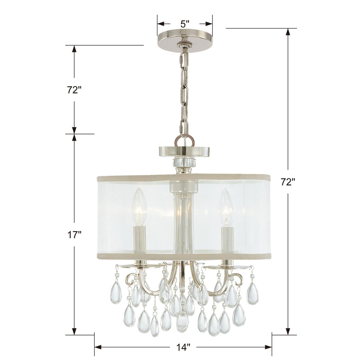 Crystorama Hampton 3 Light Polished Chrome Clear Crystal Drum Shade Mini Chandelier