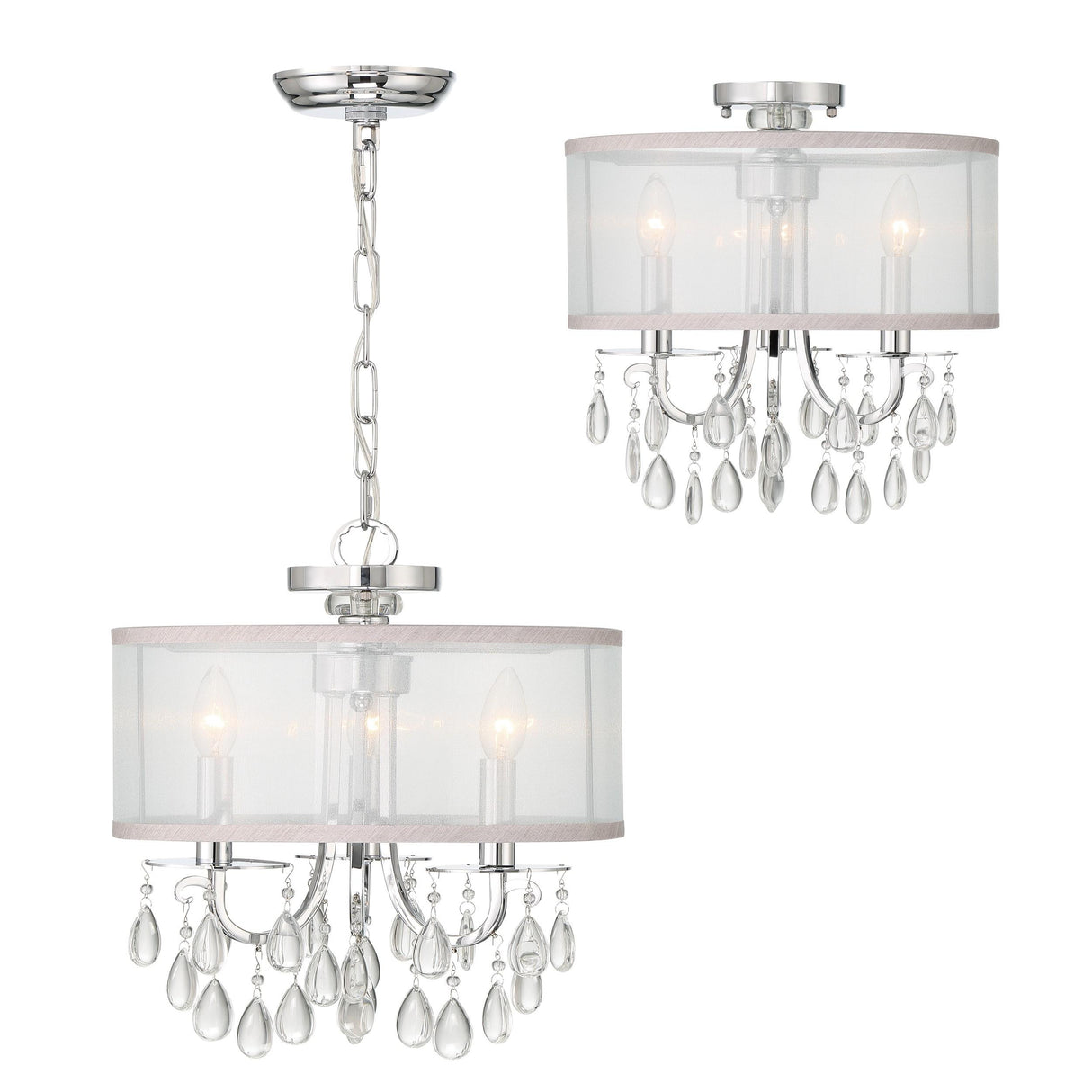 Crystorama Hampton 3 Light Polished Chrome Clear Crystal Drum Shade Mini Chandelier