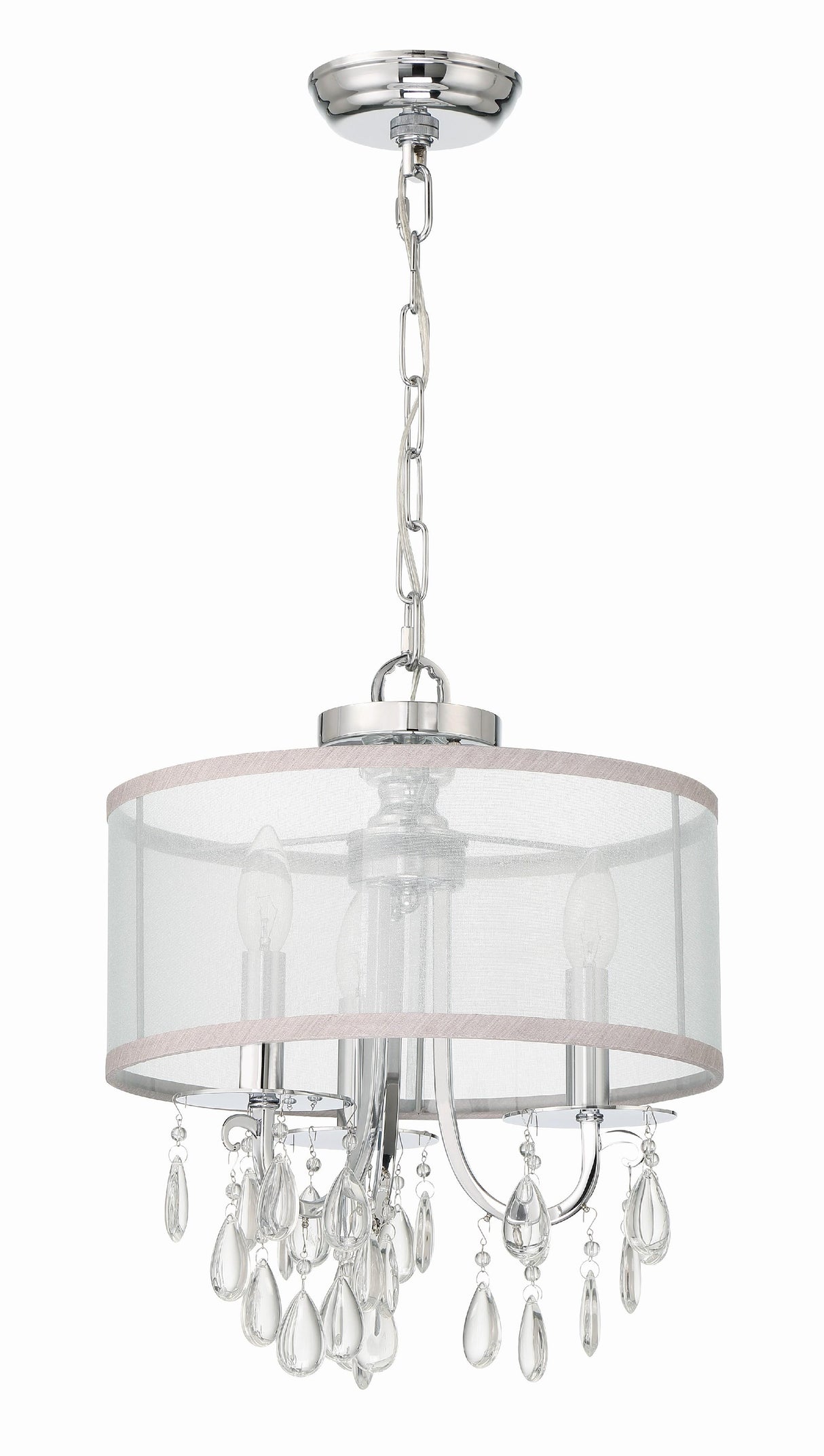 Crystorama Hampton 3 Light Polished Chrome Clear Crystal Drum Shade Mini Chandelier