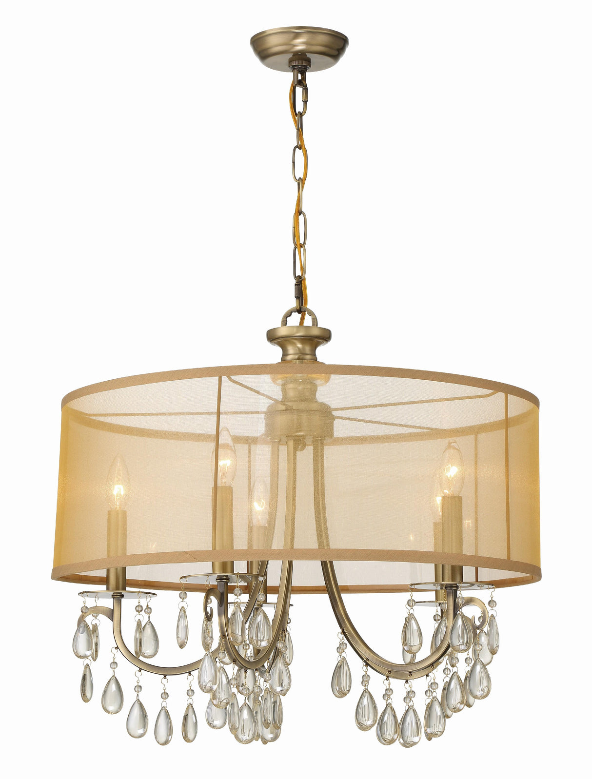 Crystorama Hampton 5 Light Drum Shade Antique Brass Chandelier