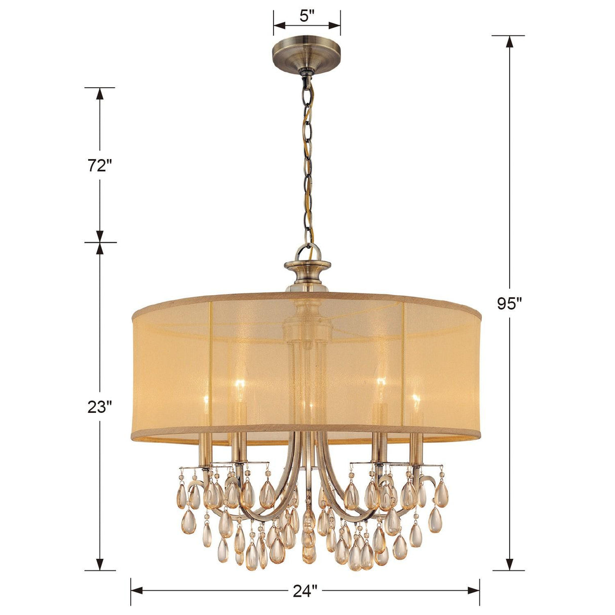 Crystorama Hampton 5 Light Drum Shade Antique Brass Chandelier