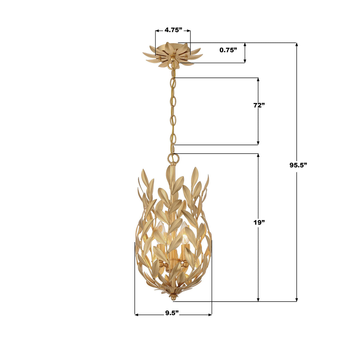 Crystorama Broche 3 Light Antique Gold Mini Pendant