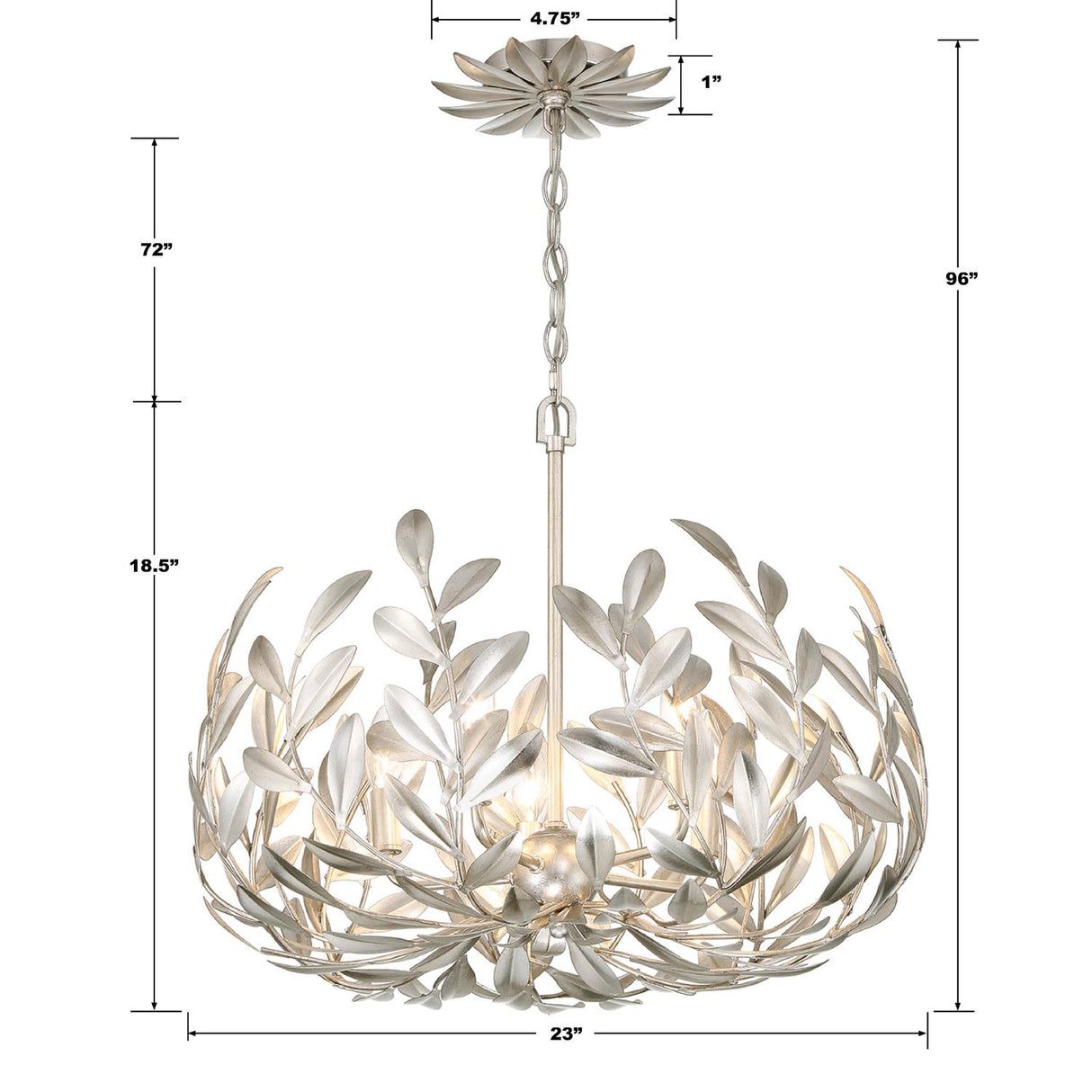 Crystorama Broche 5 Light Antique Silver Chandelier