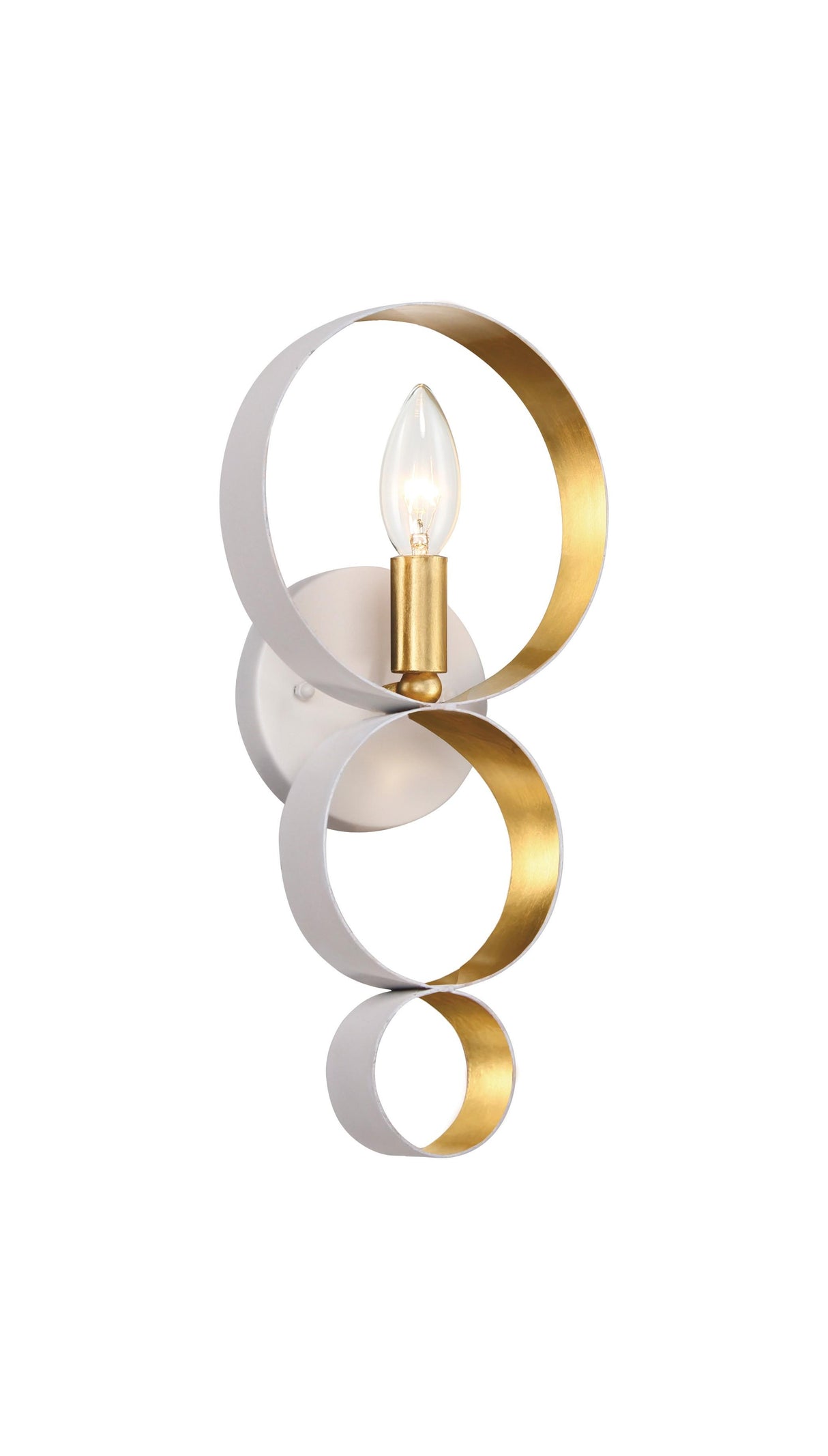 Crystorama Luna 1 Light Matte White + Antique Gold Sphere Sconce