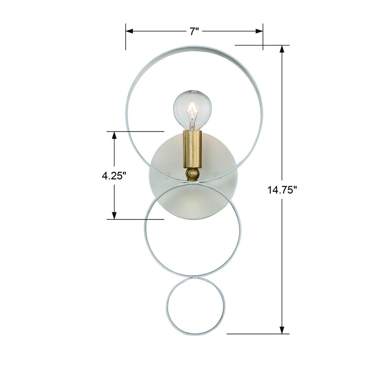 Crystorama Luna 1 Light Matte White + Antique Gold Sphere Sconce