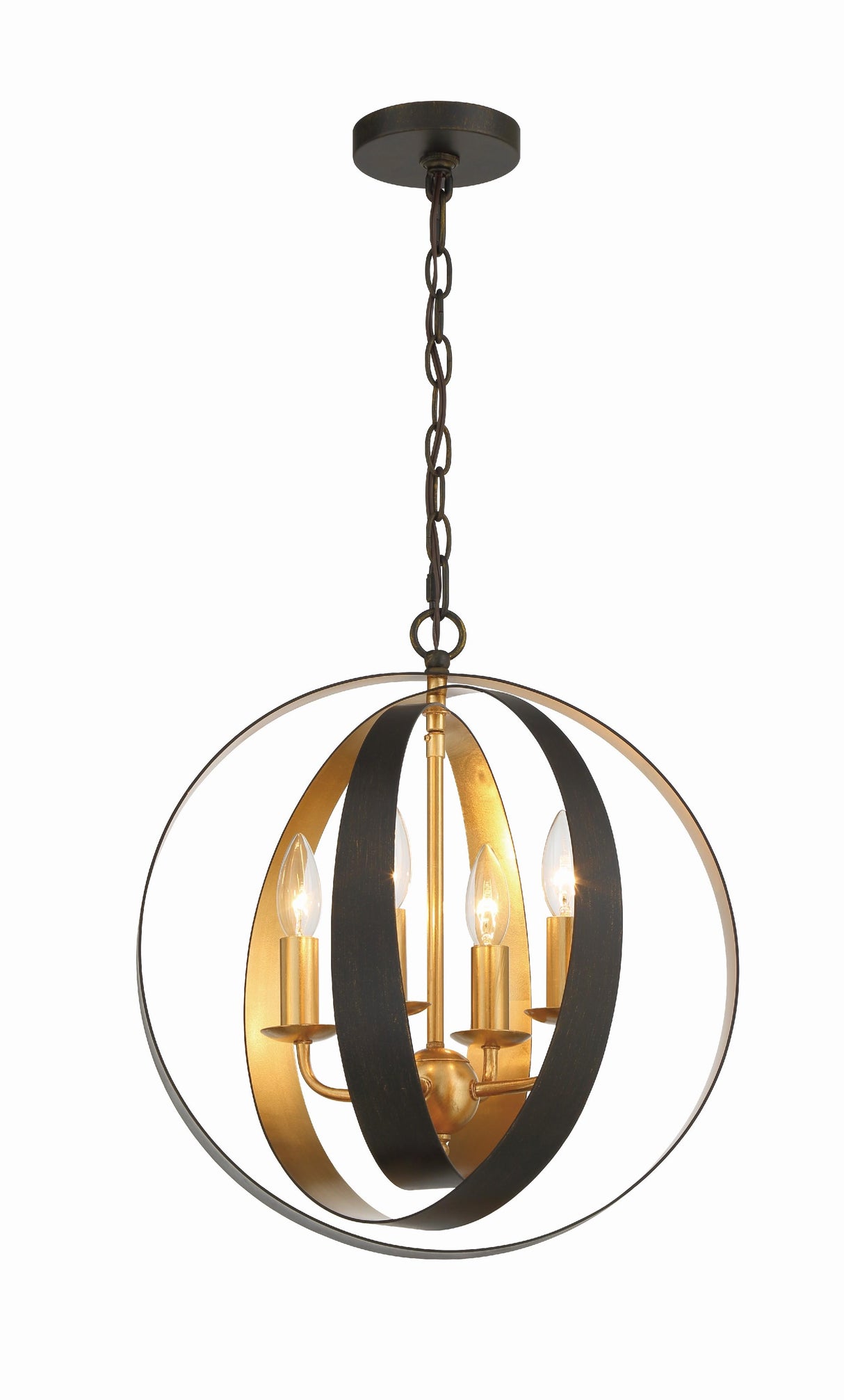 Crystorama Luna 4 Light English Bronze + Antique Gold Sphere Chandelier