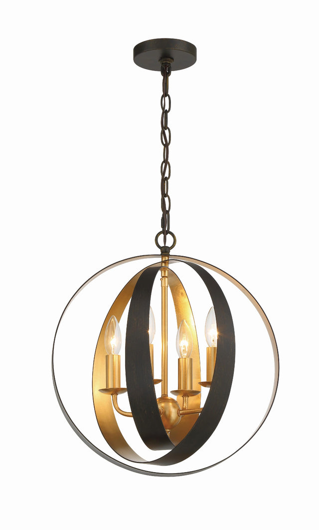 Crystorama Luna 4 Light English Bronze + Antique Gold Sphere Chandelier