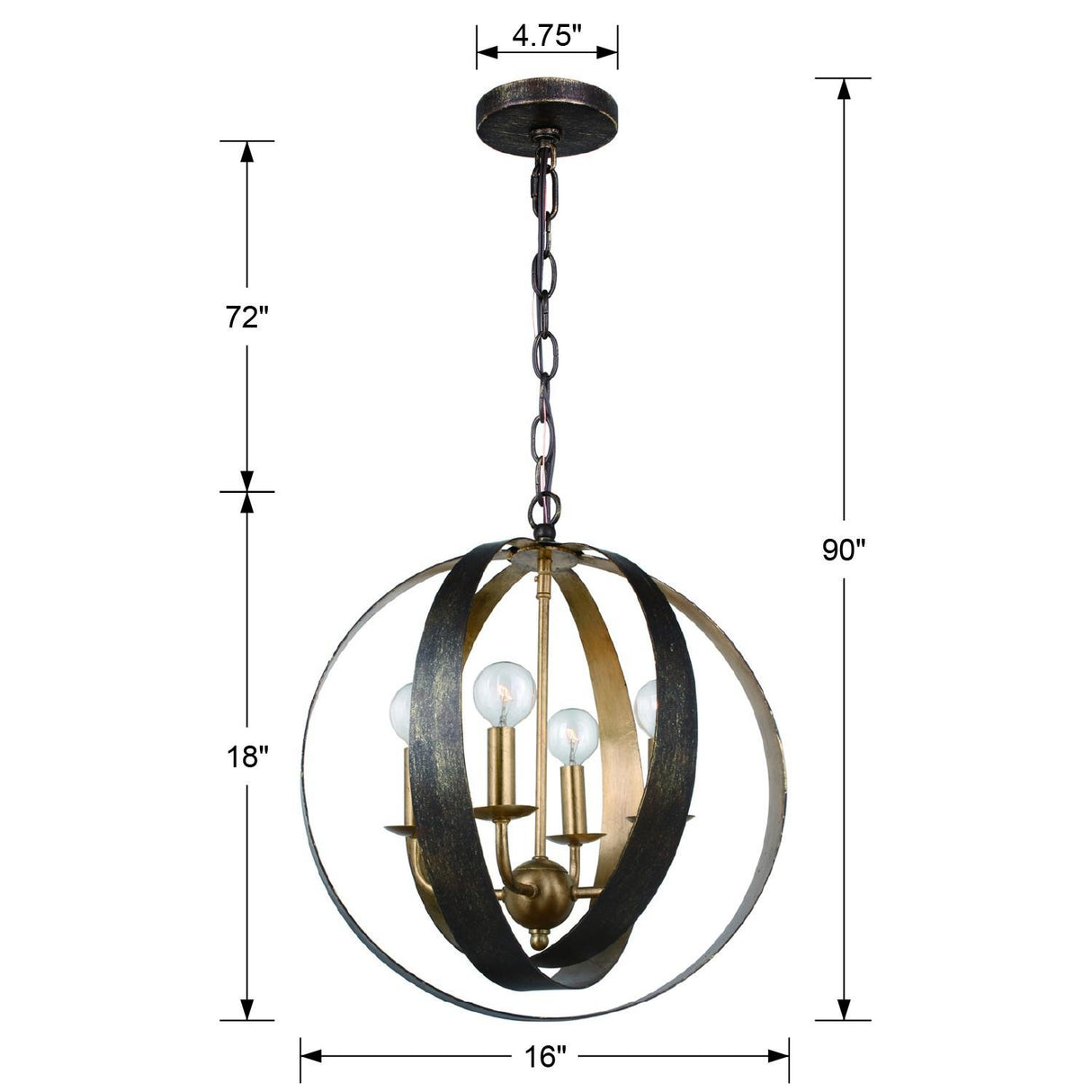 Crystorama Luna 4 Light English Bronze + Antique Gold Sphere Chandelier