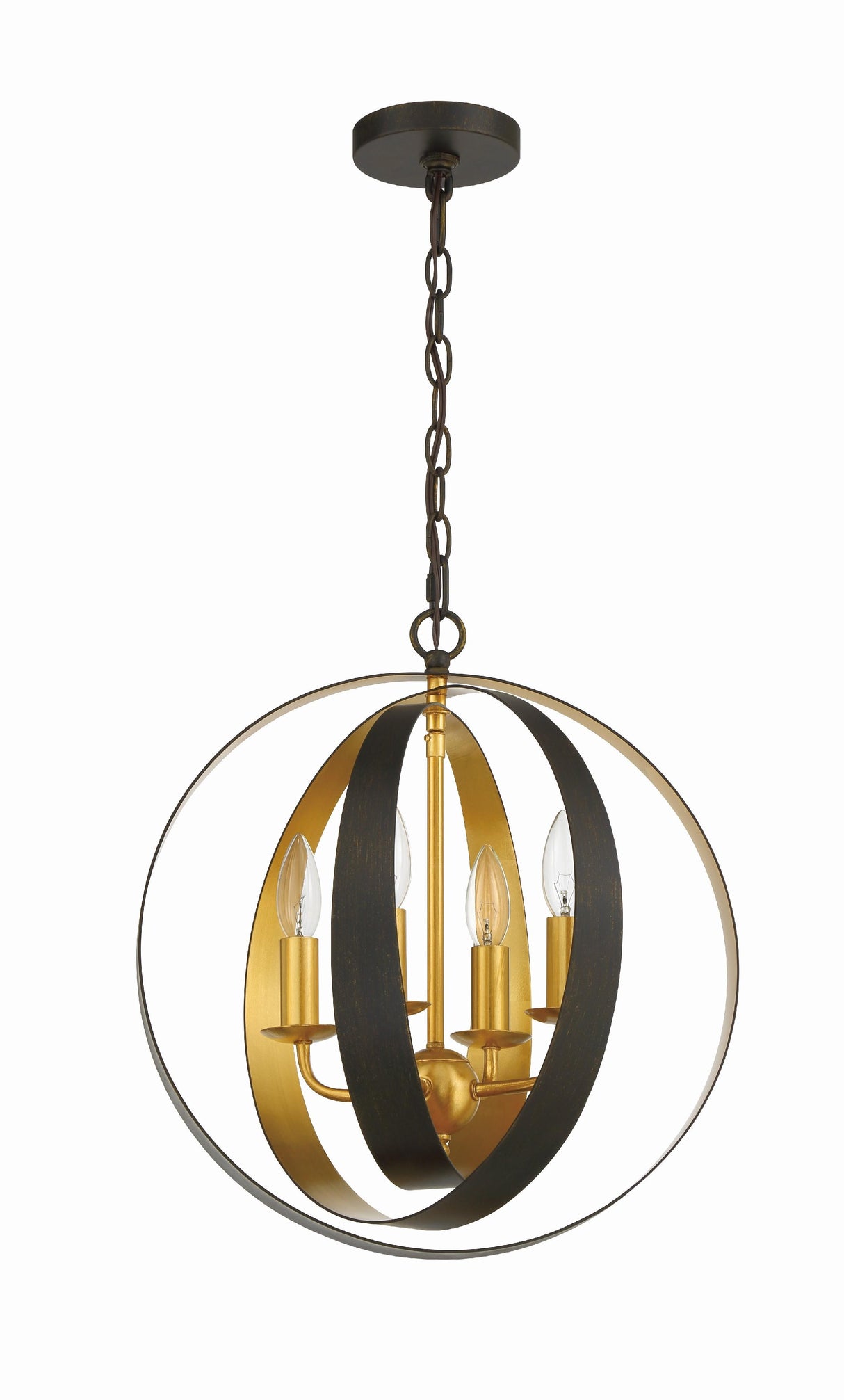 Crystorama Luna 4 Light English Bronze + Antique Gold Sphere Chandelier