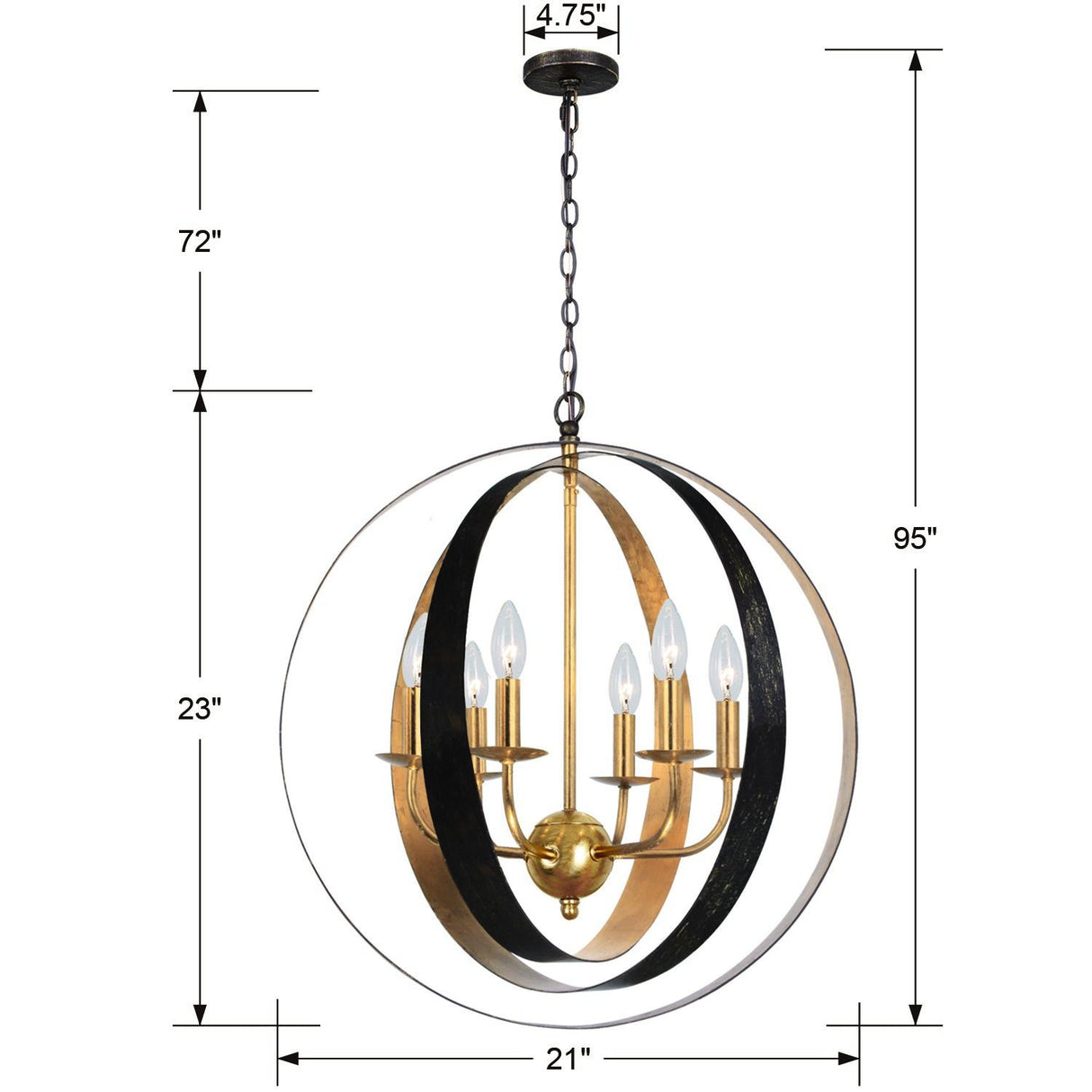 Crystorama Luna 6 Light English Bronze + Antique Gold Sphere Large Chandelier