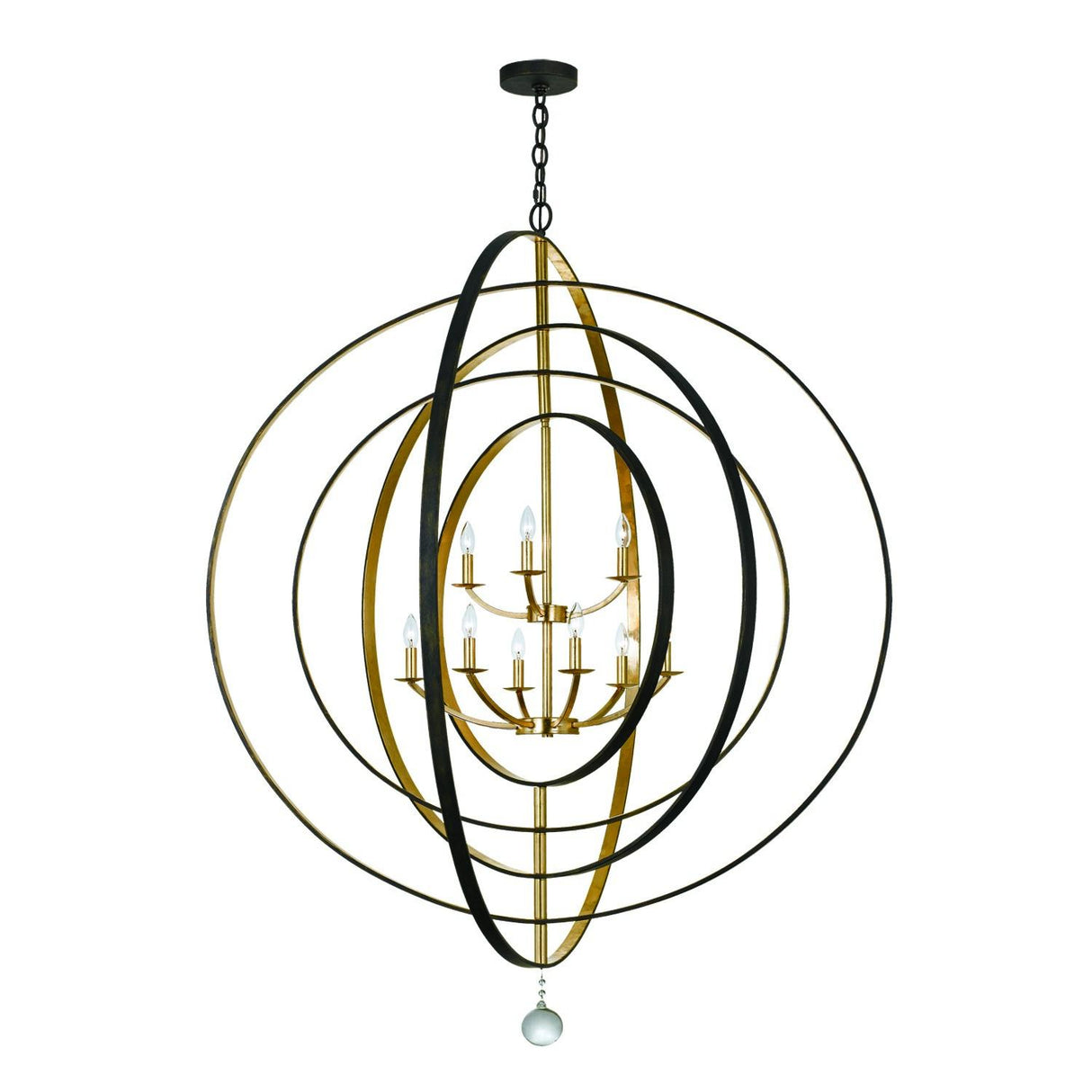 Crystorama Luna 9 Light English Bronze + Antique Gold Chandelier