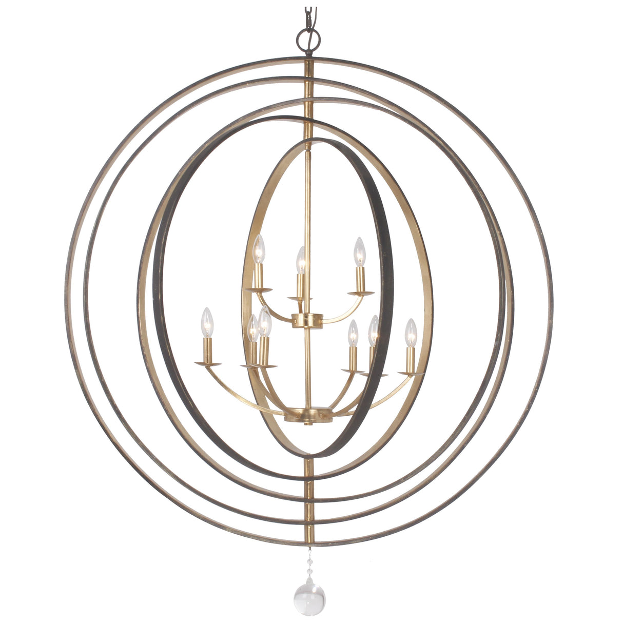 Crystorama Luna 9 Light English Bronze + Antique Gold Chandelier