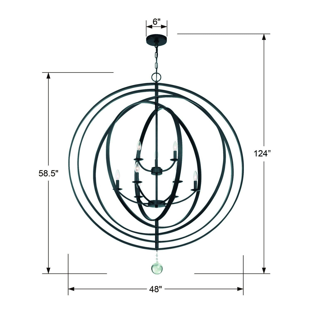 Crystorama Luna 9 Light Matte Black Chandelier