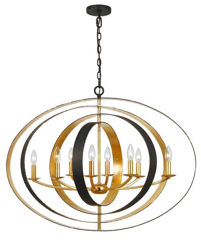 Crystorama Luna 8 Light English Bronze + Antique Gold Oval Chandelier