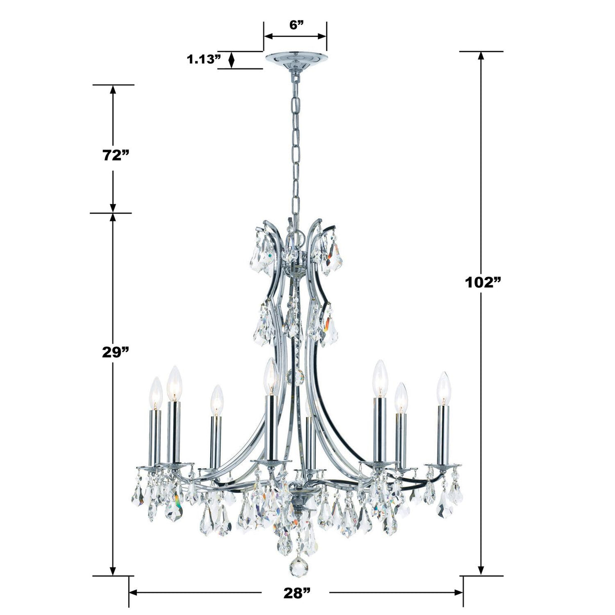 Crystorama Cedar 8 Light Swarovski Strass Crystal Polished Chrome Chandelier