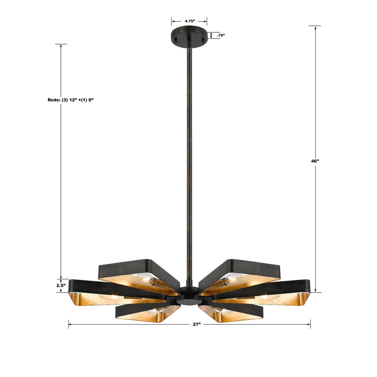 Crystorama Luna 6 Light English Bronze + Antique Gold Chandelier