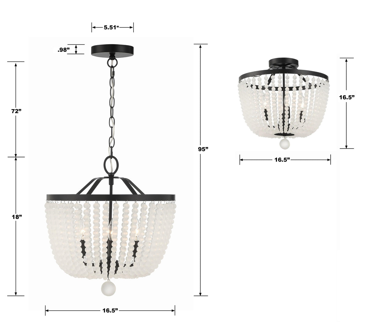 Crystorama Rylee 4 Light Matte Black Frosted Beads Chandelier
