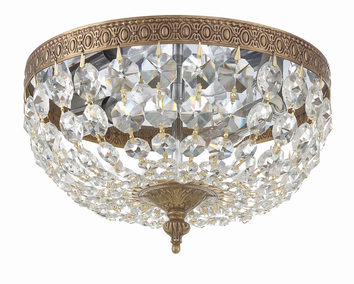 Crystorama Crystorama 2 Light Clear Italian Crystal Olde Brass Flush Mount