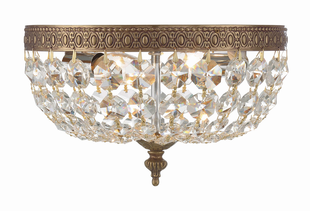 Crystorama Crystorama 2 Light Hand Cut Crystal Olde Brass Flush Mount