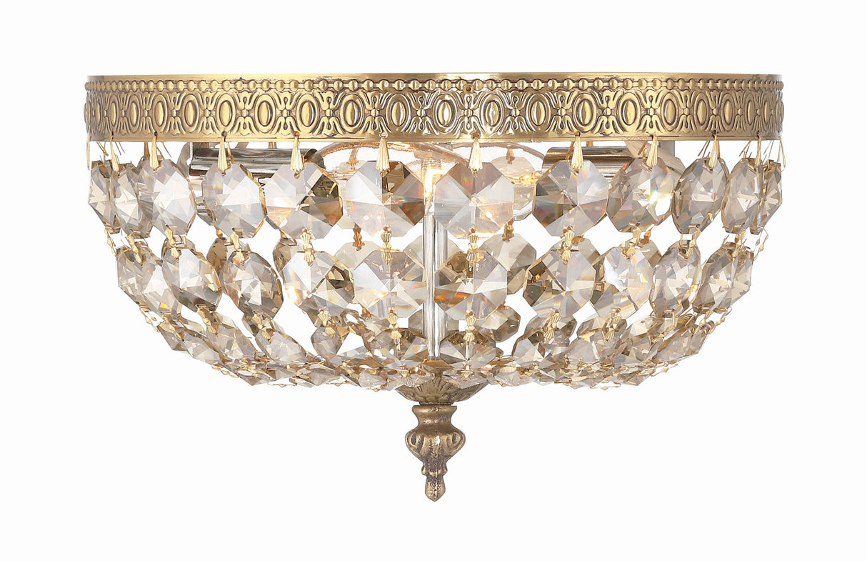 Crystorama Crystorama 2 Light Golden Teak Crystal Olde Brass Flush Mount