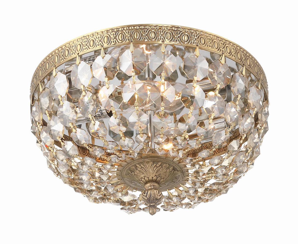 Crystorama Crystorama 2 Light Golden Teak Crystal Olde Brass Flush Mount