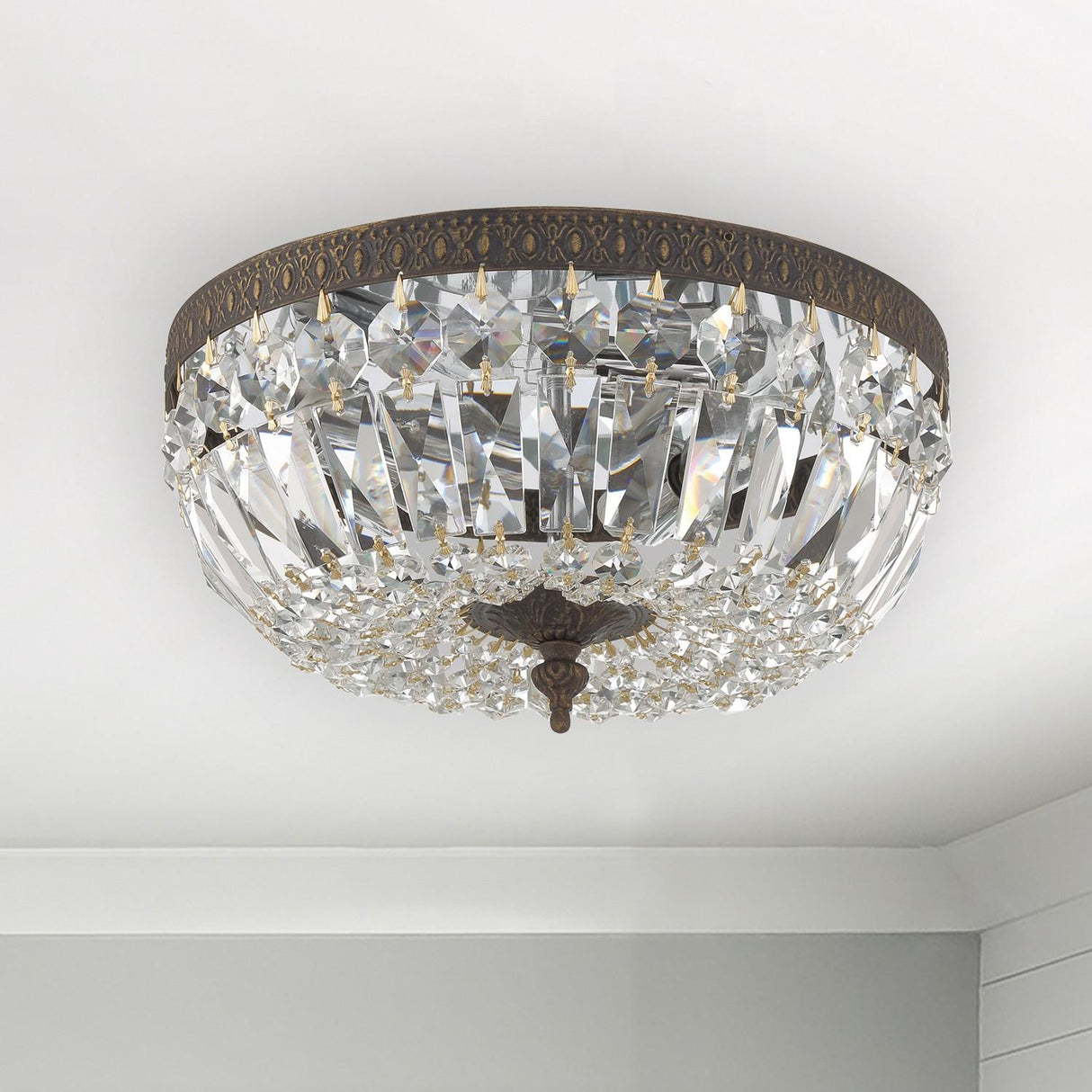Crystorama Crystorama 3 Light Clear Italian Crystal English Bronze Flush Mount