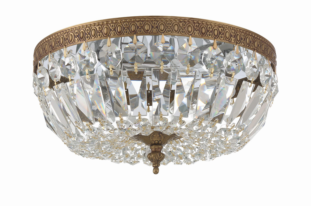 Crystorama Crystorama 3 Light Clear Italian Crystal Olde Brass Flush Mount