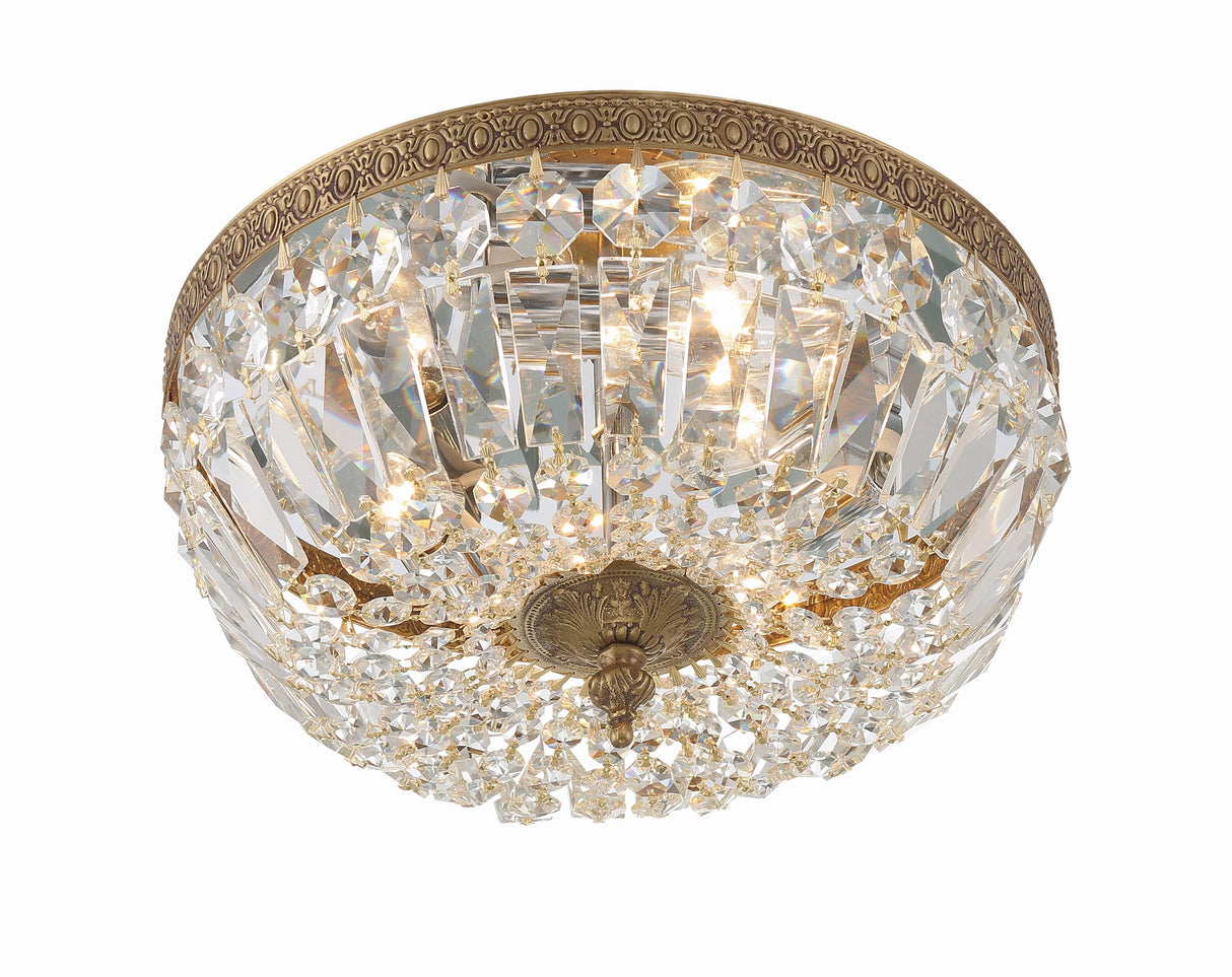 Crystorama Crystorama 3 Light Clear Italian Crystal Olde Brass Flush Mount