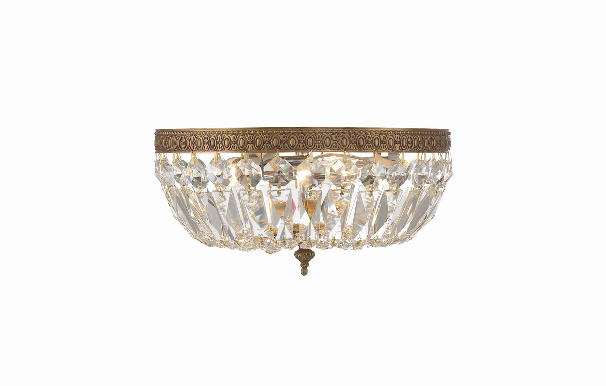 Crystorama Crystorama 3 Light Clear Italian Crystal Olde Brass Flush Mount