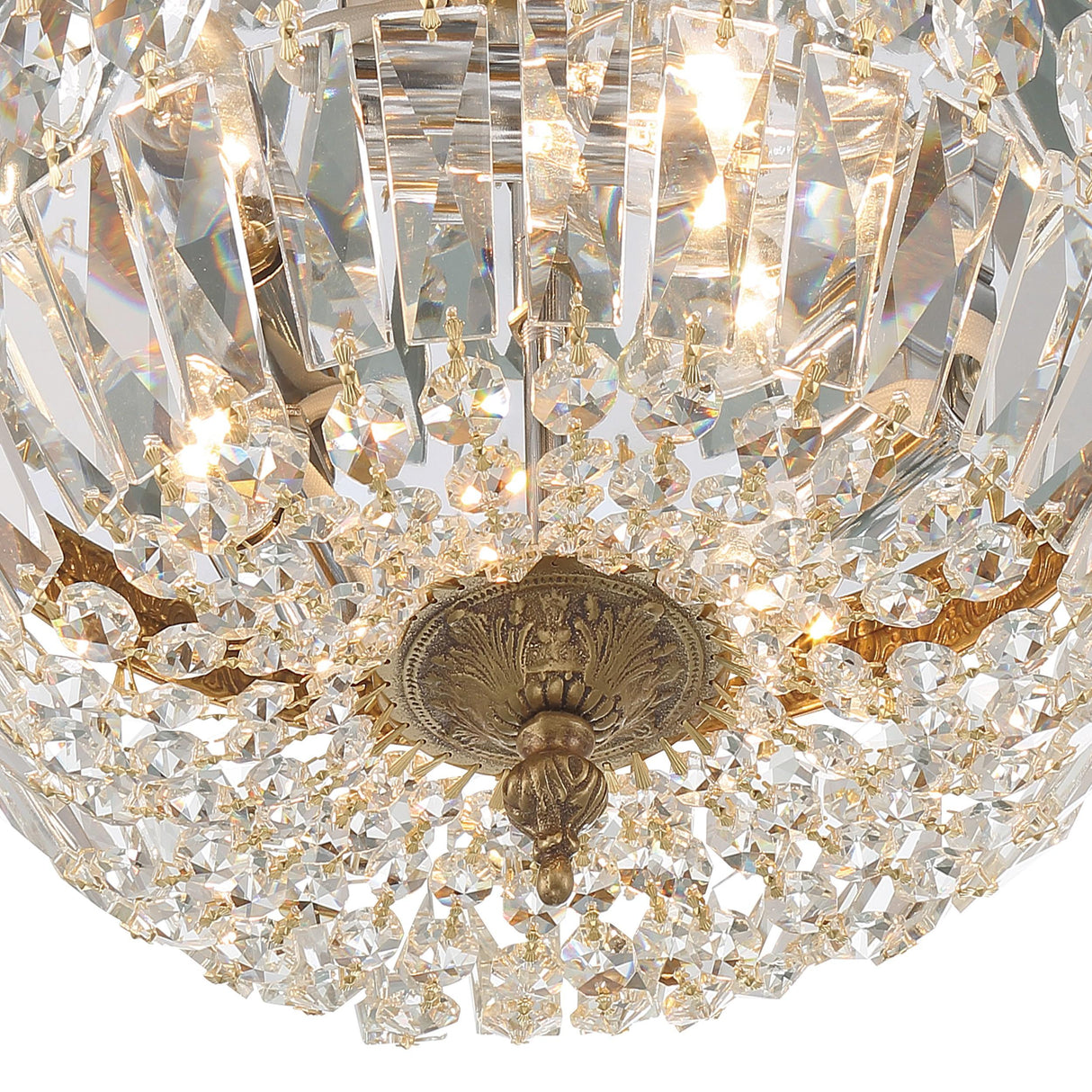 Crystorama Crystorama 3 Light Clear Italian Crystal Olde Brass Flush Mount