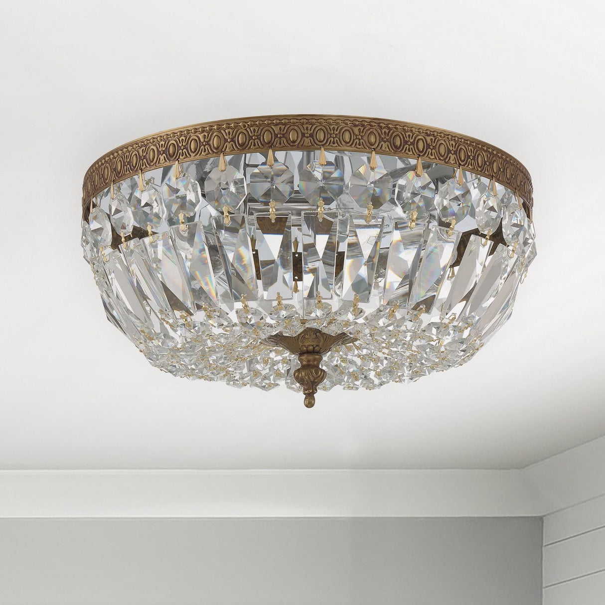 Crystorama Crystorama 3 Light Clear Italian Crystal Olde Brass Flush Mount