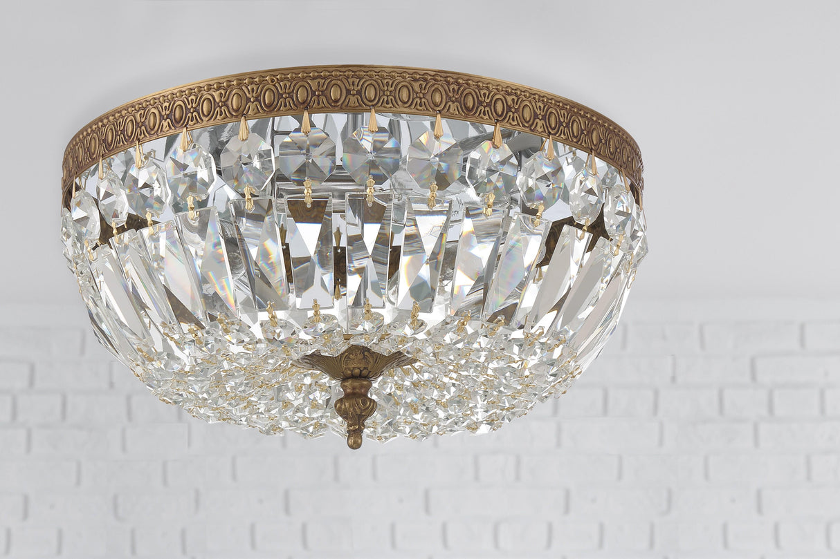 Crystorama Crystorama 3 Light Clear Italian Crystal Olde Brass Flush Mount