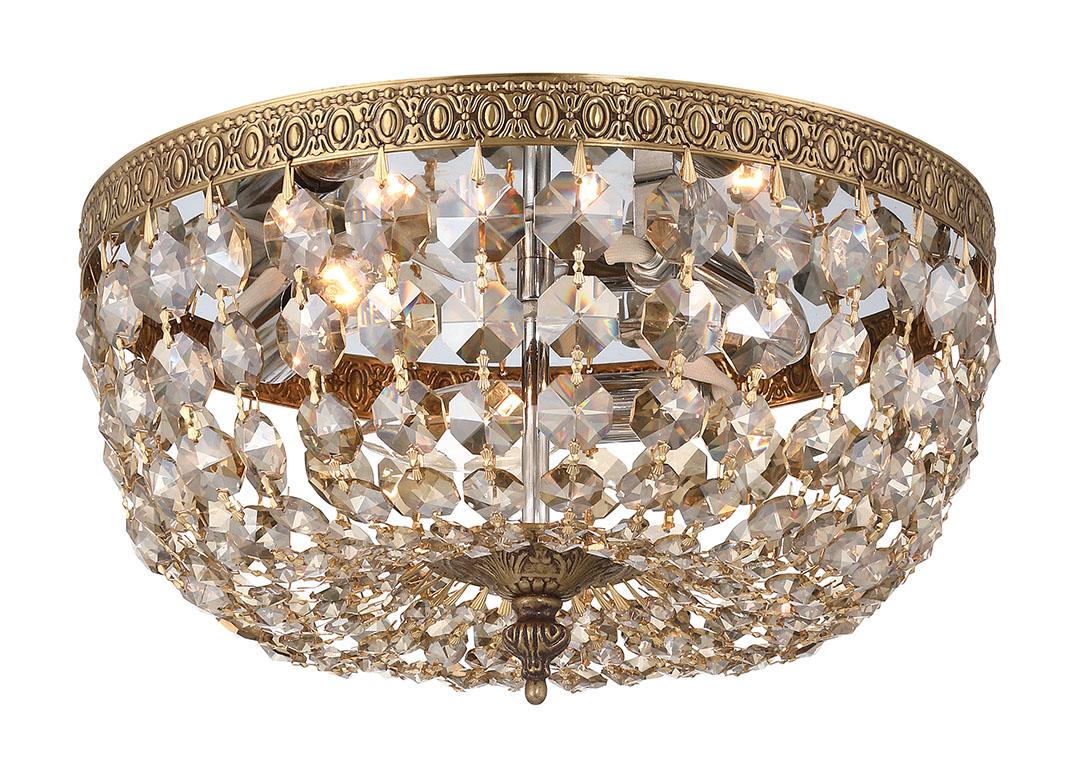 Crystorama Crystorama 3 Light Golden Teak Hand Cut Olde Brass Flush Mount