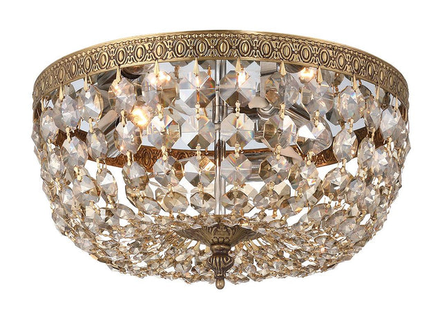 Crystorama Crystorama 3 Light Golden Teak Hand Cut Olde Brass Flush Mount