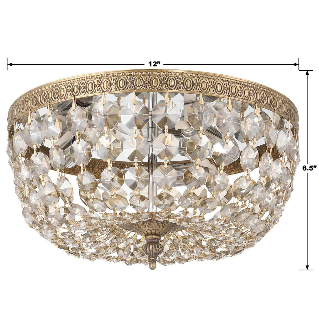 Crystorama Crystorama 3 Light Golden Teak Hand Cut Olde Brass Flush Mount
