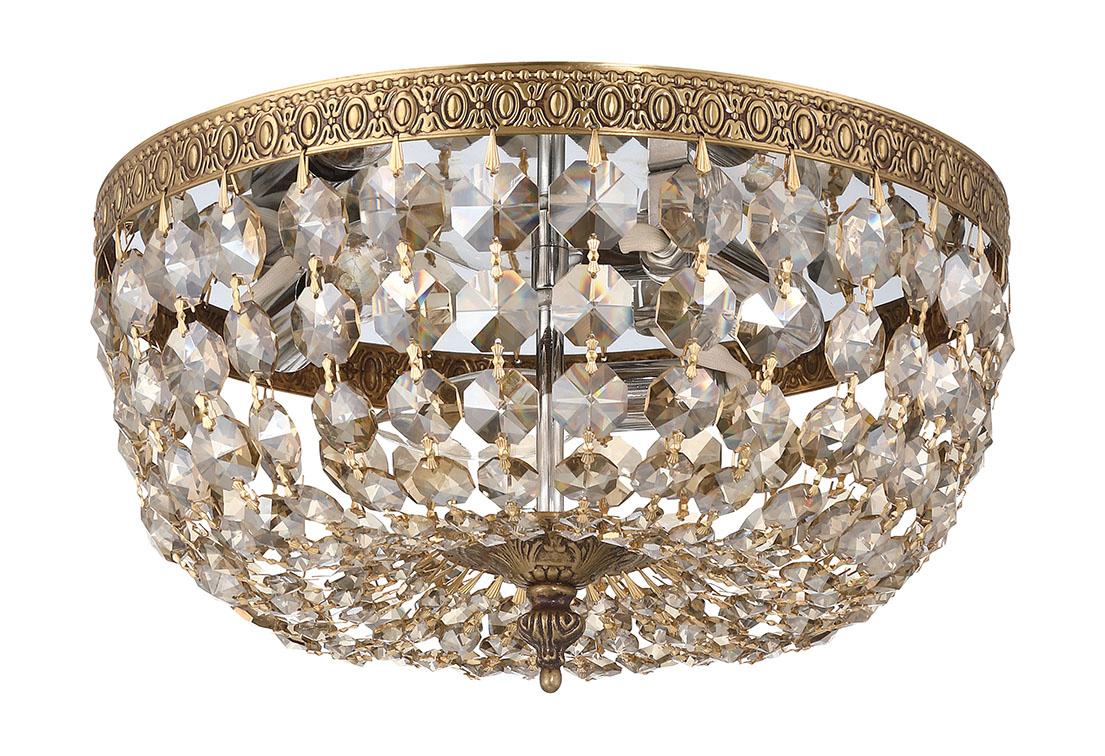 Crystorama Crystorama 3 Light Golden Teak Hand Cut Olde Brass Flush Mount