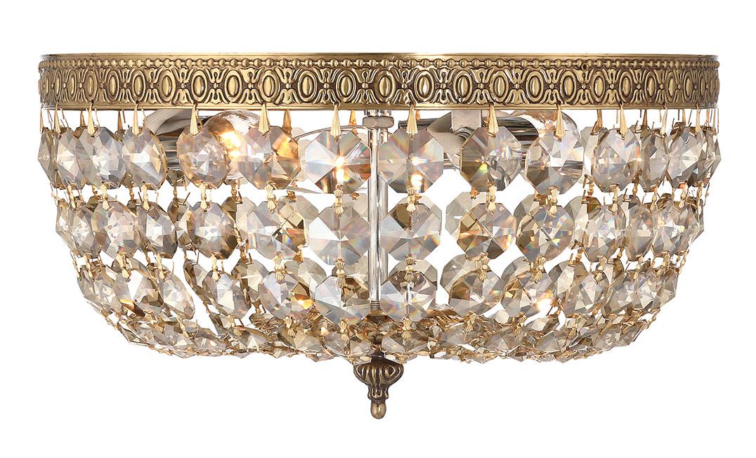 Crystorama Crystorama 3 Light Golden Teak Hand Cut Olde Brass Flush Mount