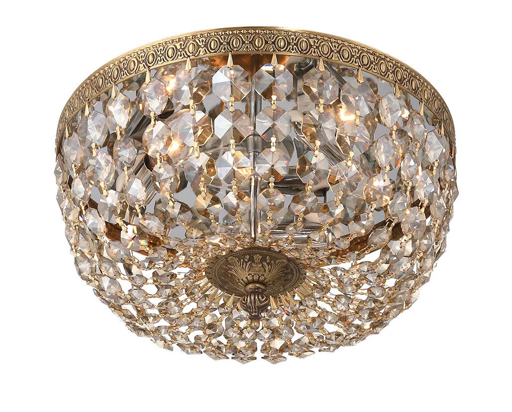 Crystorama Crystorama 3 Light Golden Teak Hand Cut Olde Brass Flush Mount
