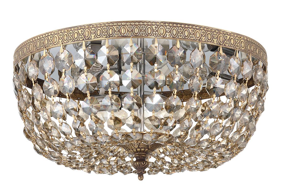 Crystorama Crystorama 3 Light Golden Teak Hand Cut Crystal Olde Brass Flush Mount