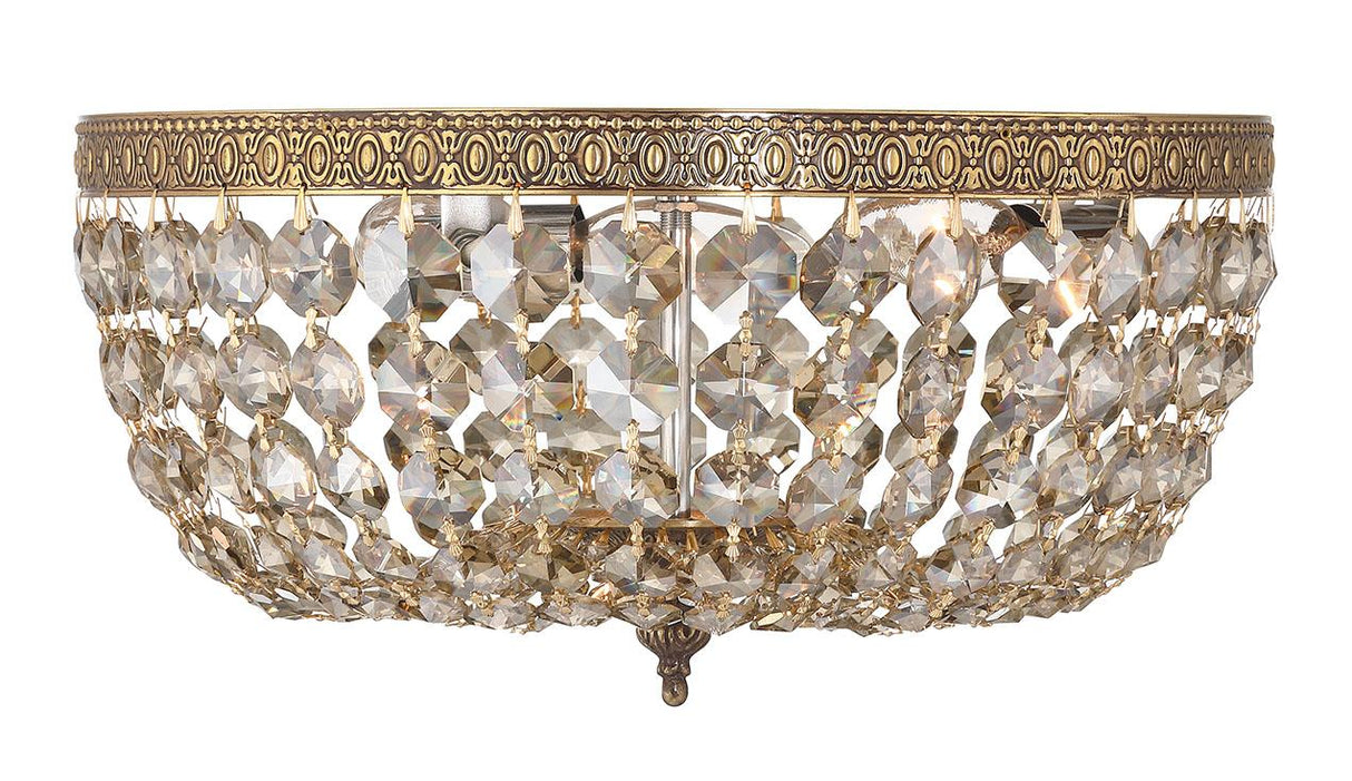 Crystorama Crystorama 3 Light Golden Teak Hand Cut Crystal Olde Brass Flush Mount
