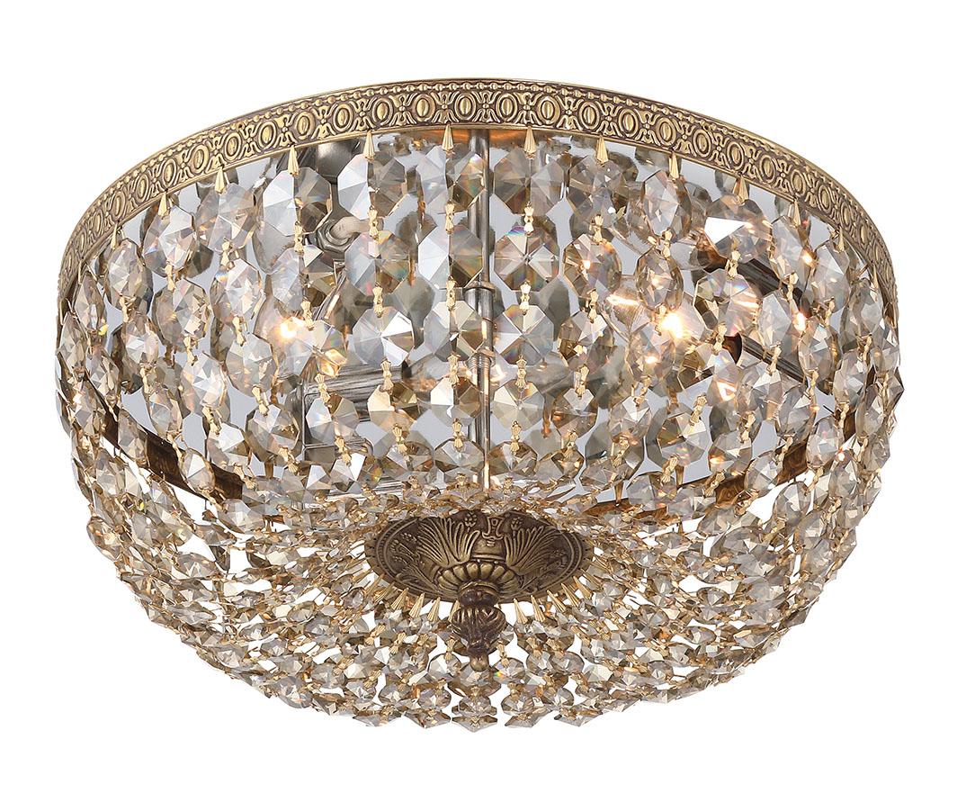 Crystorama Crystorama 3 Light Golden Teak Hand Cut Crystal Olde Brass Flush Mount