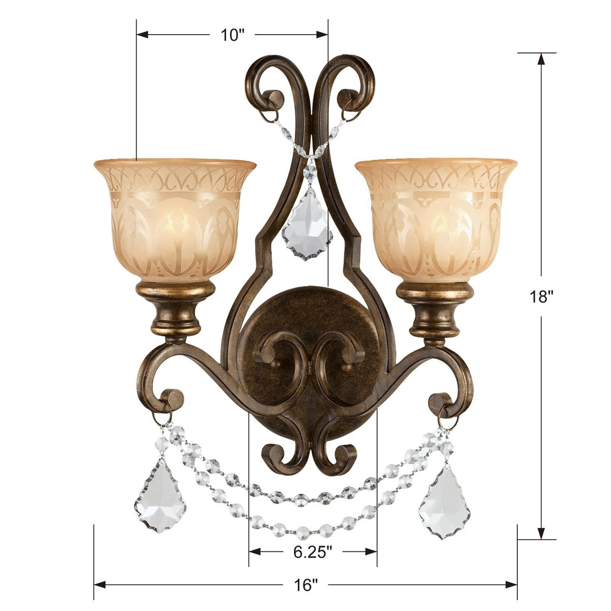 Crystorama Norwalk 2 Light Clear Crystal Bronze Umber Sconce