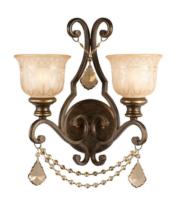Crystorama Norwalk 2 Light Golden Teak Hand Cut Crystal Bronze Umber Sconce