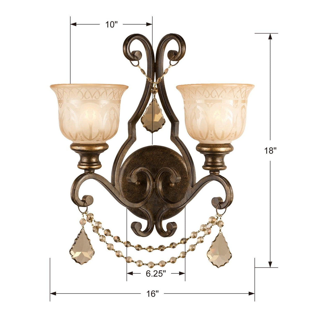 Crystorama Norwalk 2 Light Golden Teak Hand Cut Crystal Bronze Umber Sconce