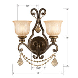 Crystorama Norwalk 2 Light Golden Teak Hand Cut Crystal Bronze Umber Sconce