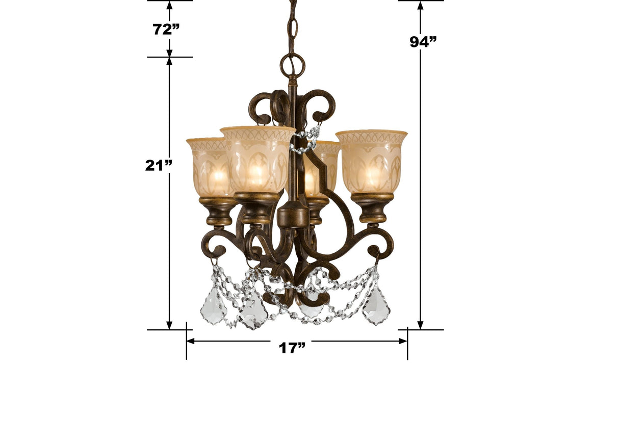 Crystorama Norwalk 4 Light Clear Crystal Bronze Umber Mini Chandelier