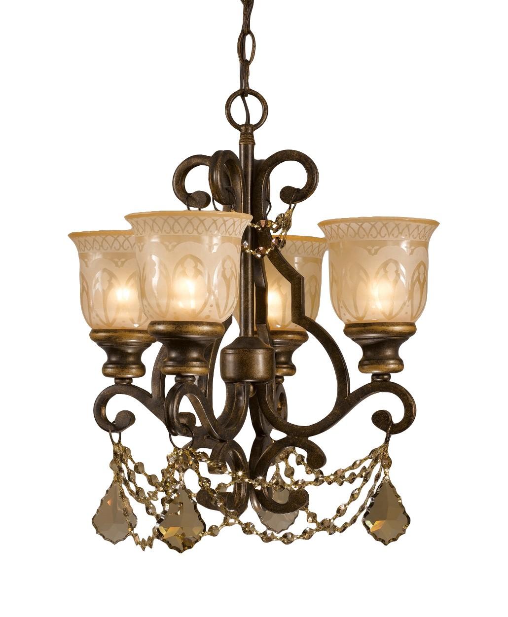 Crystorama Norwalk 4 Light Golden Teak Hand Cut Crystal Bronze Umber Mini Chandelier