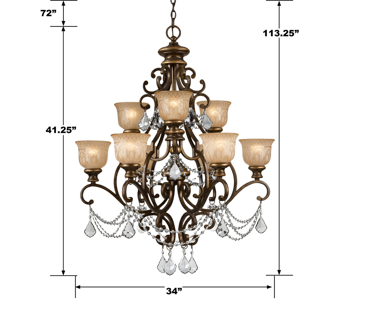 Crystorama Norwalk 9 Light Clear Crystal Bronze Umber Chandelier