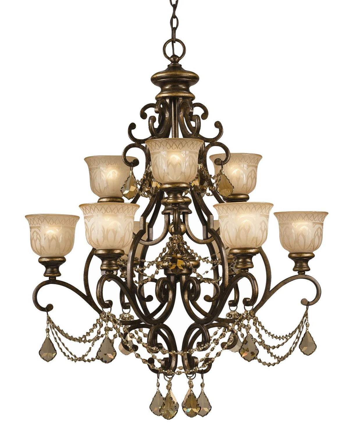 Crystorama Norwalk 9 Light Golden Teak Hand Cut Crystal Bronze Umber Chandelier