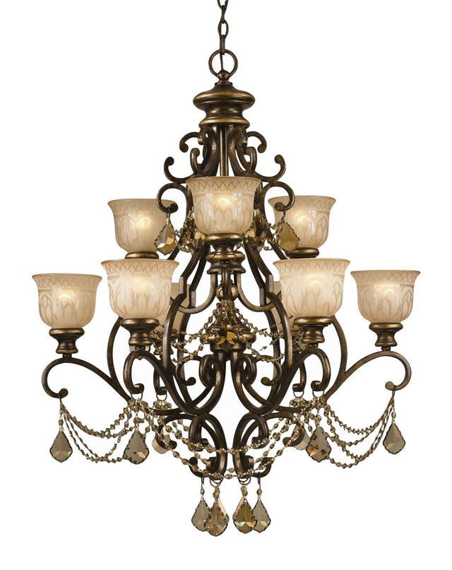 Crystorama Norwalk 9 Light Golden Teak Hand Cut Crystal Bronze Umber Chandelier